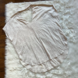 Living Doll Womens Blouse Beige Cap Sleeve Cutout High Low Crinkle M New